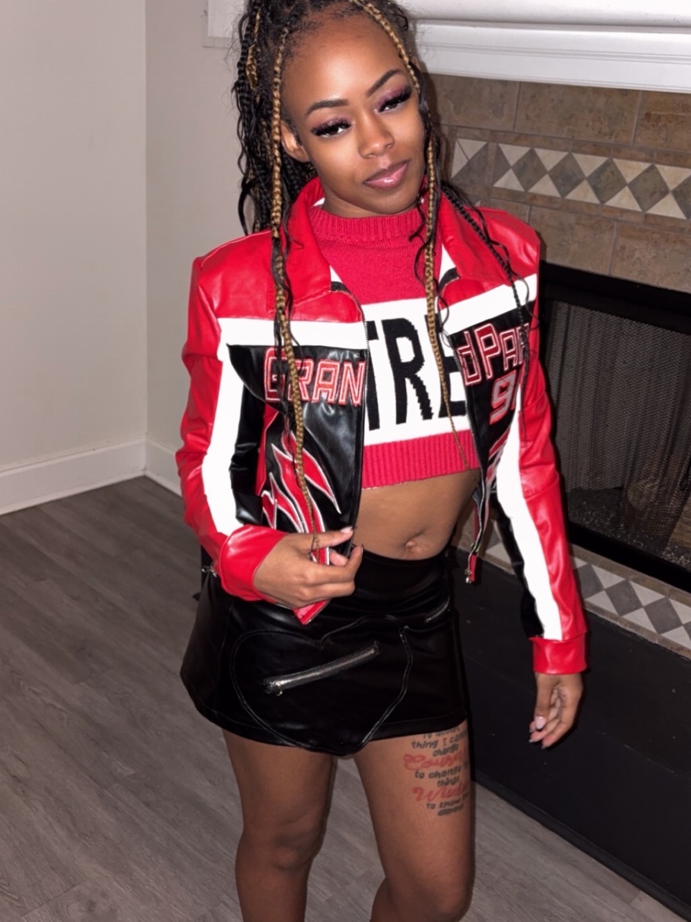 SHEIN Red, Black & White Mini Skirt - Faux Leather Zip Detail